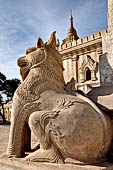 Ananda temple Bagan, Myanmar. Double bodied lions, Manukthiha, guard each corner of the temple base.